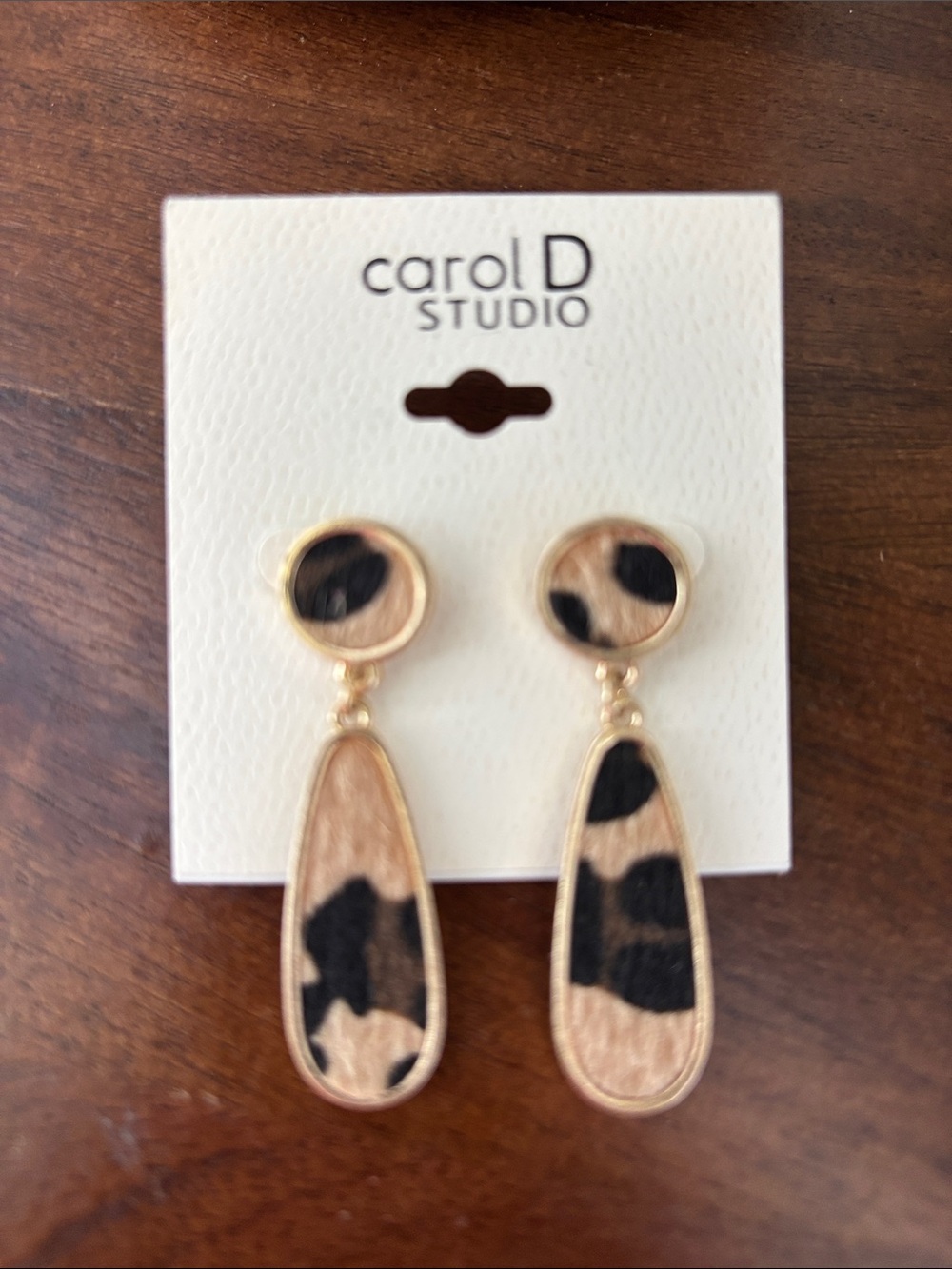 Carol D Studio Calf Hair leopard print,oval drop, circle,goldtone border,Western